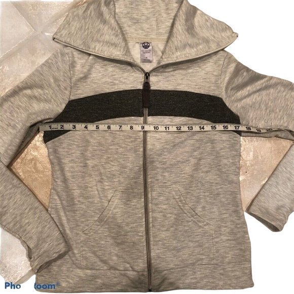 Te Verde Womens Yoga Track Jacket Gray Heathered Color Block Stretch Thumbhole S - Picture 8 of 9
